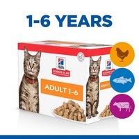 Hills Science Plan Adult 1-6 Wet Cat Food Pouches Multipack (Beef, Chicken & Ocean Fish) big image